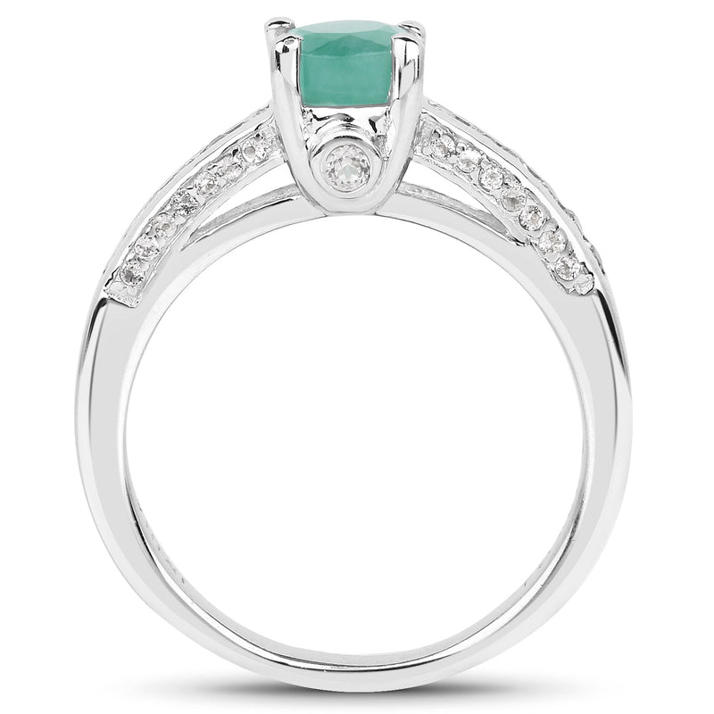 1.22 Carat Genuine Emerald and White Topaz .925 Sterling Silver Ring