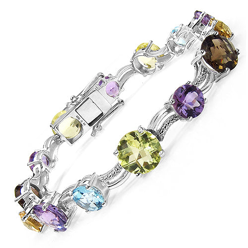 26.48 Carat Genuine Multigemstone & White Diamond .925 Sterling Silver Bracelet