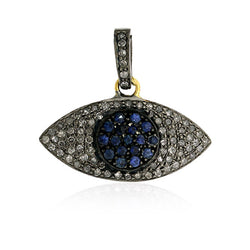 0.31ct Sapphire & Pave Diamond Charm Evil Eye Pendant 925 Silver Women Jewelry