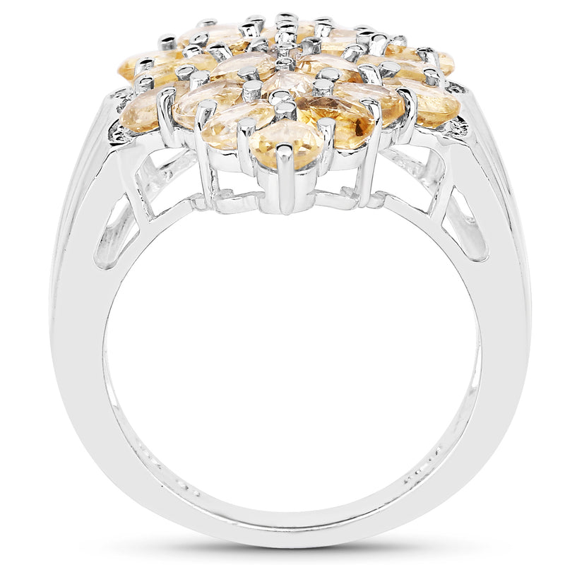 3.54 Carat Genuine Citrine and White Topaz .925 Sterling Silver Ring