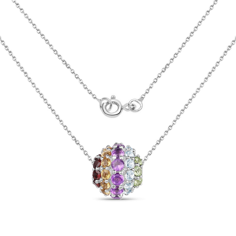 3.95 Carat Genuine Multi Stone .925 Sterling Silver Pendant