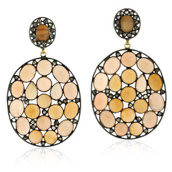 39.40 ct Moonstone Diamond Bezel Setting Dangle Earrings 18k Gold Silver Jewelry