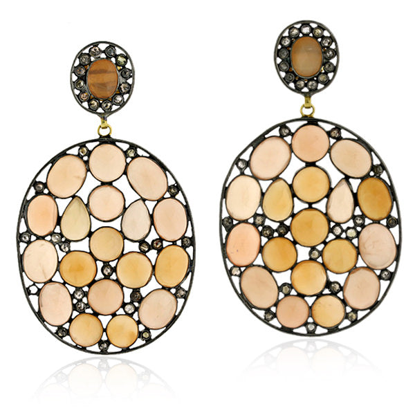 39.40 ct Moonstone Diamond Bezel Setting Dangle Earrings 18k Gold Silver Jewelry