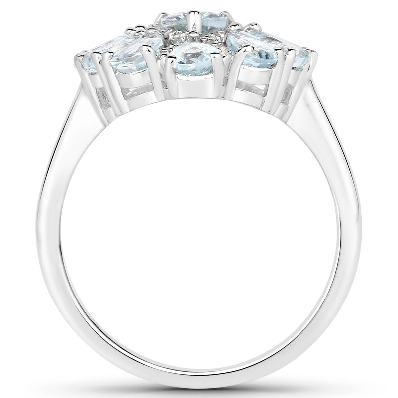 1.89 Carat Genuine Aquamarine and White Topaz .925 Sterling Silver Ring