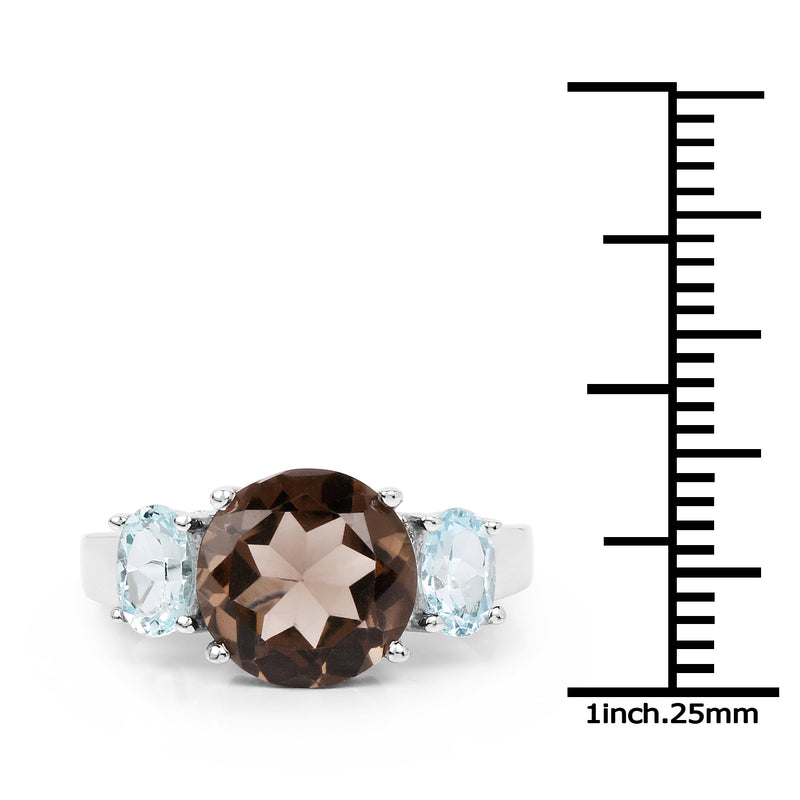 4.12 Carat Genuine Smoky Quartz & Blue Topaz .925 Sterling Silver Ring