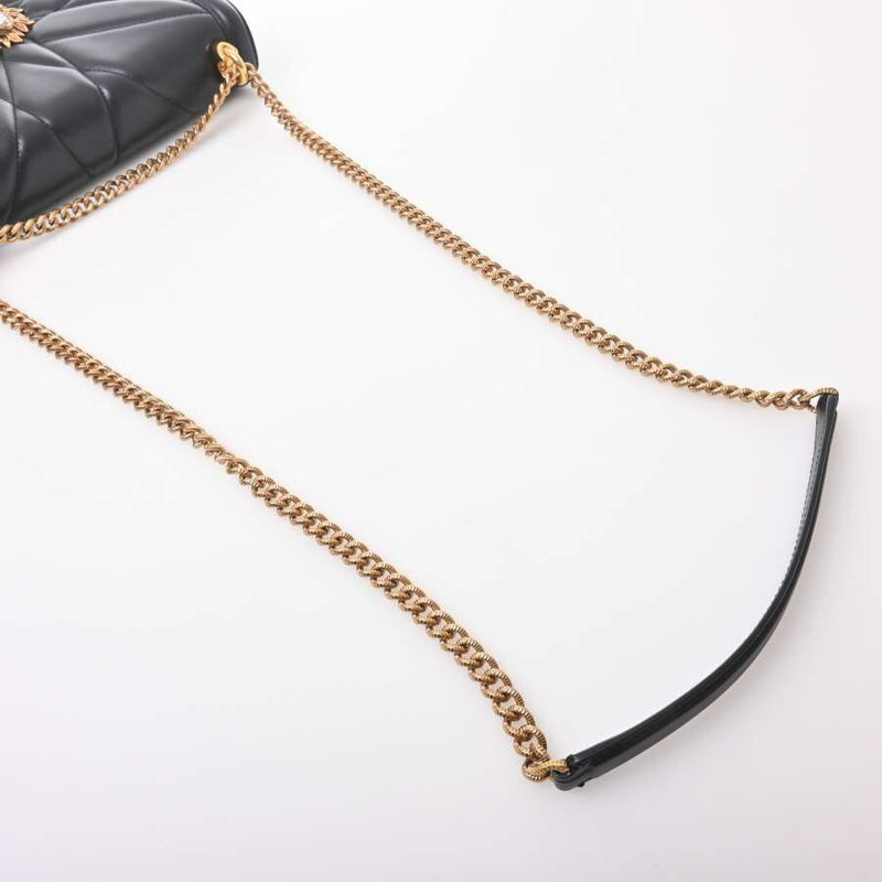 DOLCE & GABBANA Leather Depotion Chain Shoulder Bag Black
