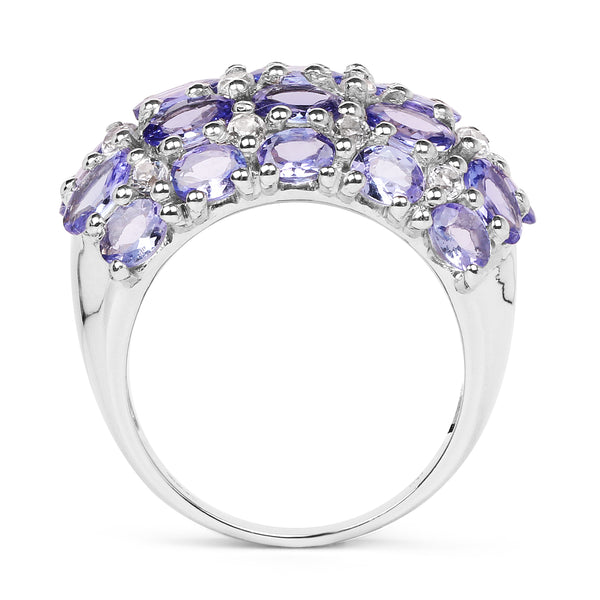 7.29 Carat Genuine Tanzanite and White Topaz .925 Sterling Silver Ring