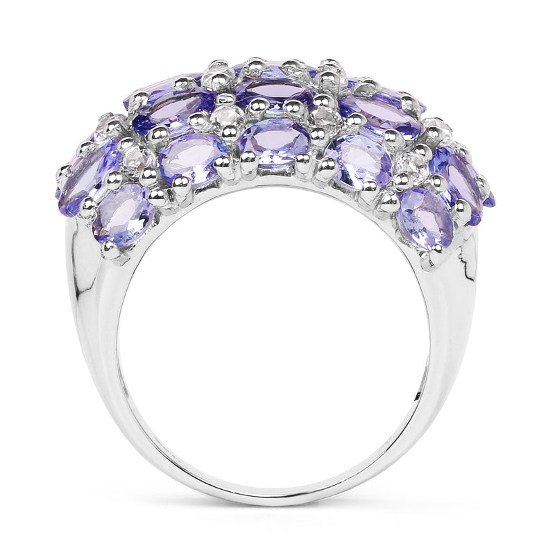 7.29 Carat Genuine Tanzanite and White Topaz .925 Sterling Silver Ring