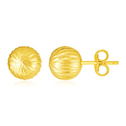 14K Yellow Gold Ball Earrings with Linear Texture