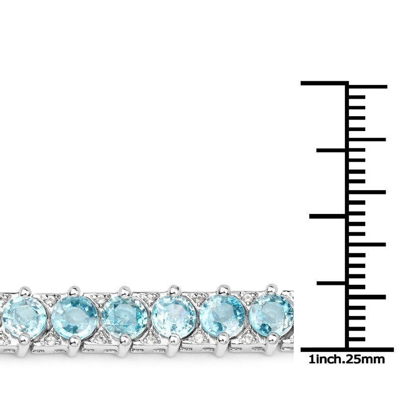 13.94 Carat Genuine Blue Zircon and White Topaz .925 Sterling Silver Bracelet