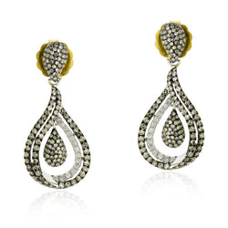 Pave Diamond Pear Shape Dangle Earrings 18k Gold Sterling Silver Jewelry
