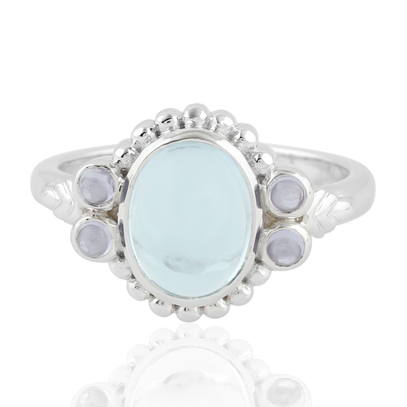 Natural Tanzanite Topaz Cocktail Ring 925 Sterling Silver Jewelry