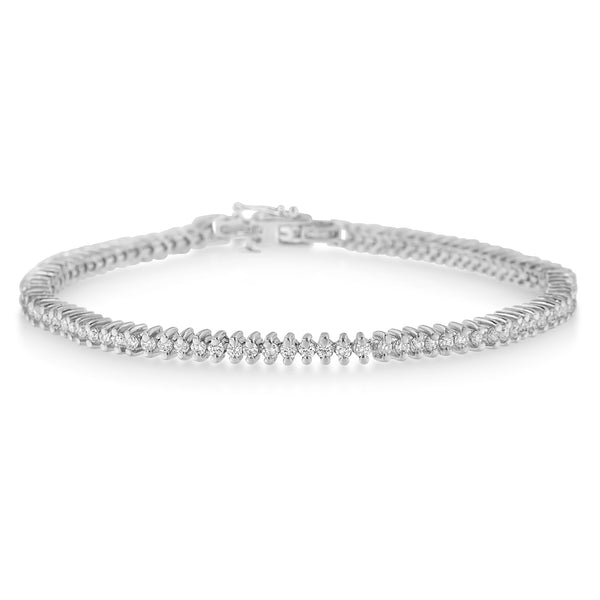 18K White Gold Round Cut Pave Diamond Tennis Bracelet (2.00 cttw, H-I Color, SI2-I1 Clarity)