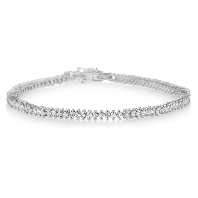 18K White Gold Round Cut Pave Diamond Tennis Bracelet (2.00 cttw, H-I Color, SI2-I1 Clarity)