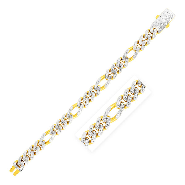 14k Yellow Gold White Pave High Polish Modern Lite Figaro Bracelet (11.5mm)