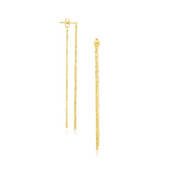 14k Yellow Gold Double Chain Strand Drop Earrings