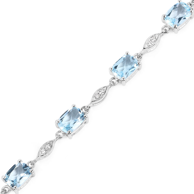 7.12 Carat Genuine Blue Topaz and White Topaz .925 Sterling Silver Bracelet