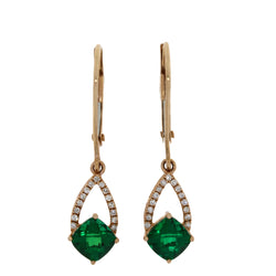 Created Emerald Diamond Dangle Earrings 10KT Rose Gold