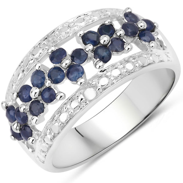 0.94 Carat Genuine Blue Sapphire and White Diamond .925 Sterling Silver Ring