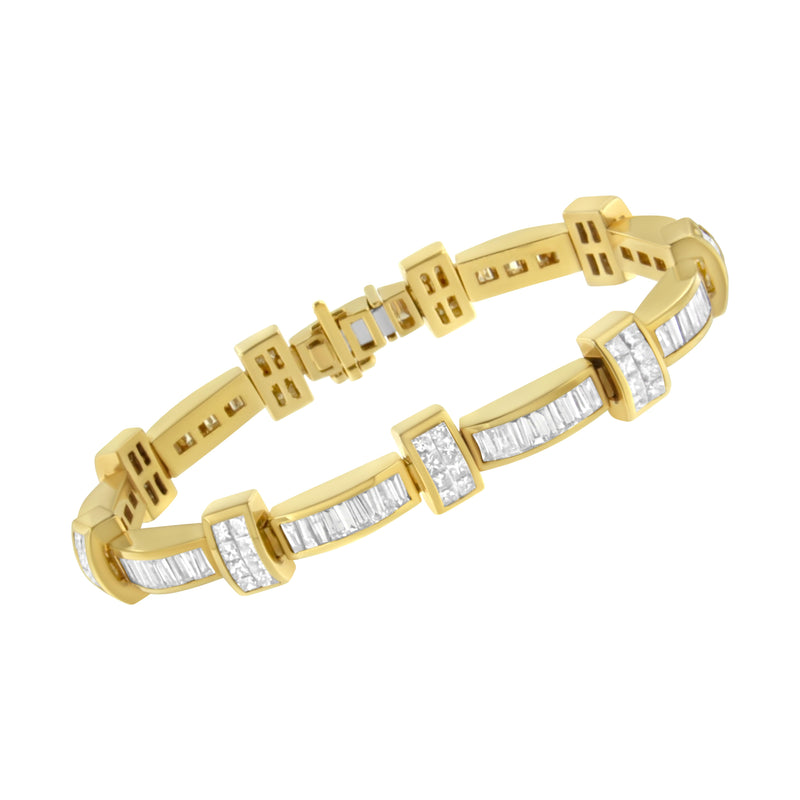 14K Yellow Gold 7 3/8ct TDW Princess and Baguette Cut Diamond Bar Link Bracelet (H-ISI1-SI2)