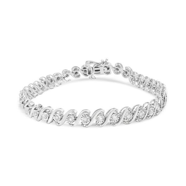 .925 Sterling Silver 1/4 Cttw Miracle Set Diamond and Beaded 7.25" Tennis Bracelet (I-J Color, I2-I3 Clarity)