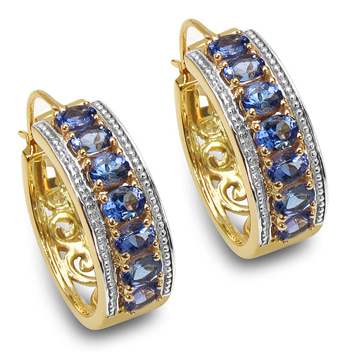 18K Yellow Gold Plated 2.38 Carat Genuine Tanzanite .925 Sterling Silver Earrings