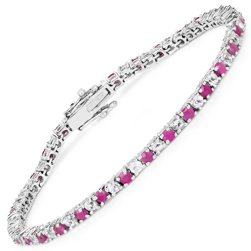 6.09 Carat Genuine Ruby and White Topaz .925 Sterling Silver Bracelet