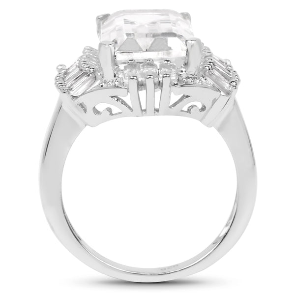 9.77 Carat Genuine Crystal Quartz & White Topaz .925 Sterling Silver Ring