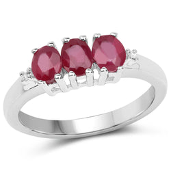 1.15 Carat Genuine Glass Filled Ruby & White Diamond .925 Sterling Silver Ring