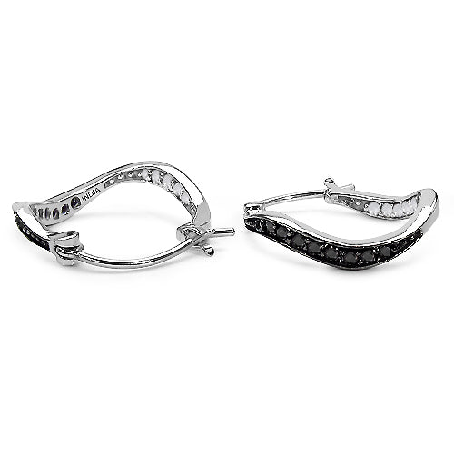 0.48 Carat Genuine White Diamond & Black Diamond .925 Sterling Silver Earrings