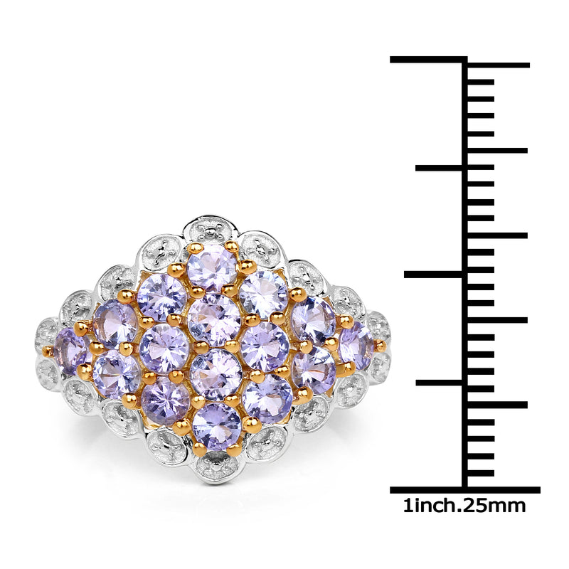 14K Yellow Gold Plated 1.60 Carat Genuine Tanzanite .925 Sterling Silver Ring