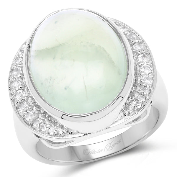 11.50 Carat Genuine Prehnite And White Topaz .925 Sterling Silver Ring