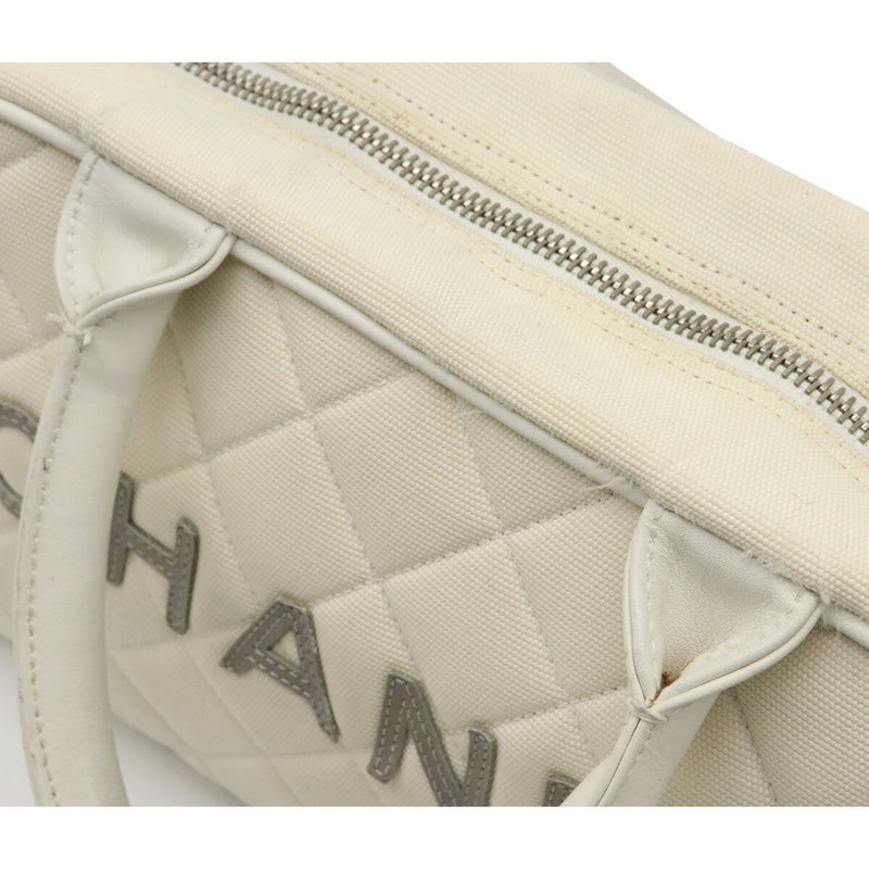 CHANEL Sports Line Matrasse Boring Bag Handbag Tote Mini Boston Canvas Leather Ivory