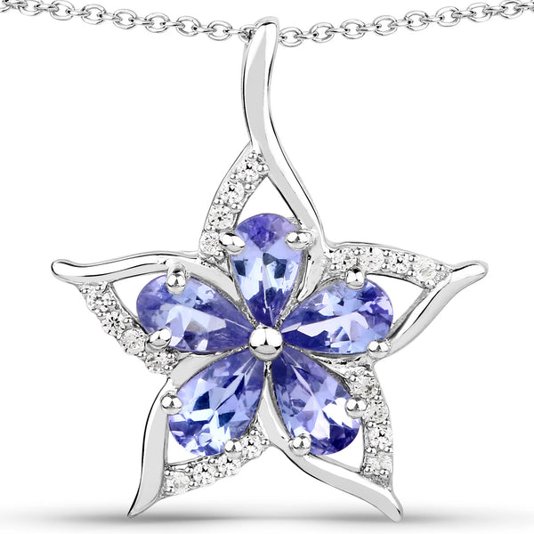 1.17 Carat Genuine Tanzanite and White Zircon .925 Sterling Silver Pendant