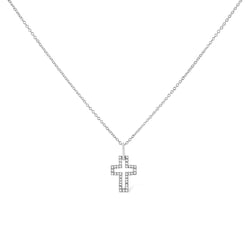 .925 Sterling Silver 1/10 cttw Pave-Set Round-Cut Diamond Open Cross 18" Pendant Necklace (I-J Color, I1-2 Clarity)