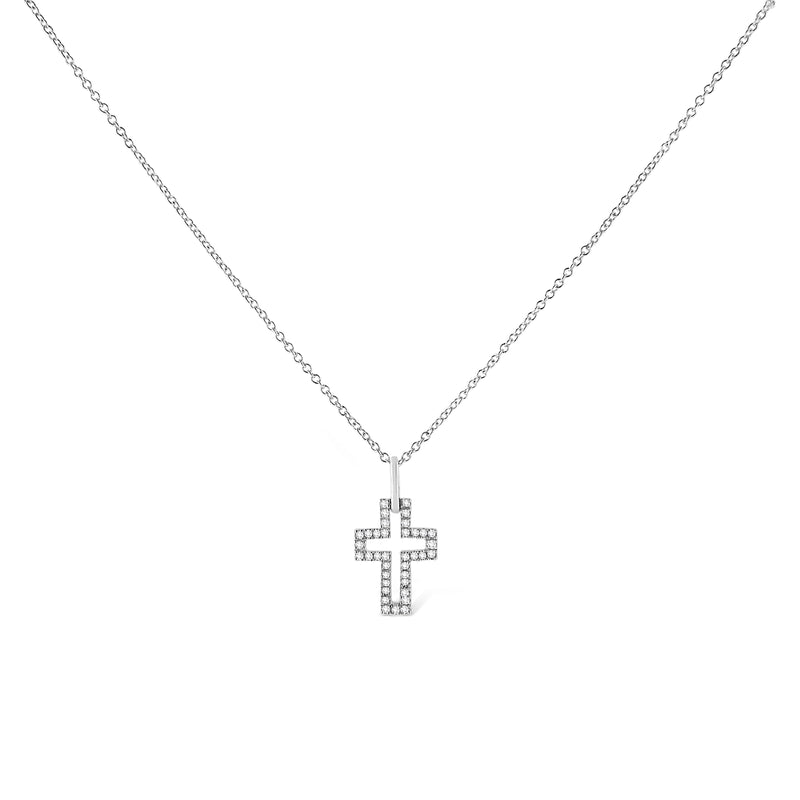 .925 Sterling Silver 1/10 cttw Pave-Set Round-Cut Diamond Open Cross 18" Pendant Necklace (I-J Color, I1-2 Clarity)