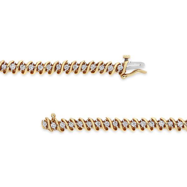 14K Yellow Gold 2.0 Cttw Prong Set Round Brilliant Diamond S Link Tennis Bracelet (I-J Color, I1-I2 Clarity) - 7"