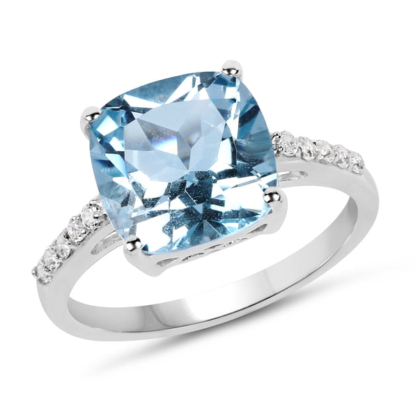 5.33 Carat Genuine Blue Topaz and White Topaz .925 Sterling Silver Ring