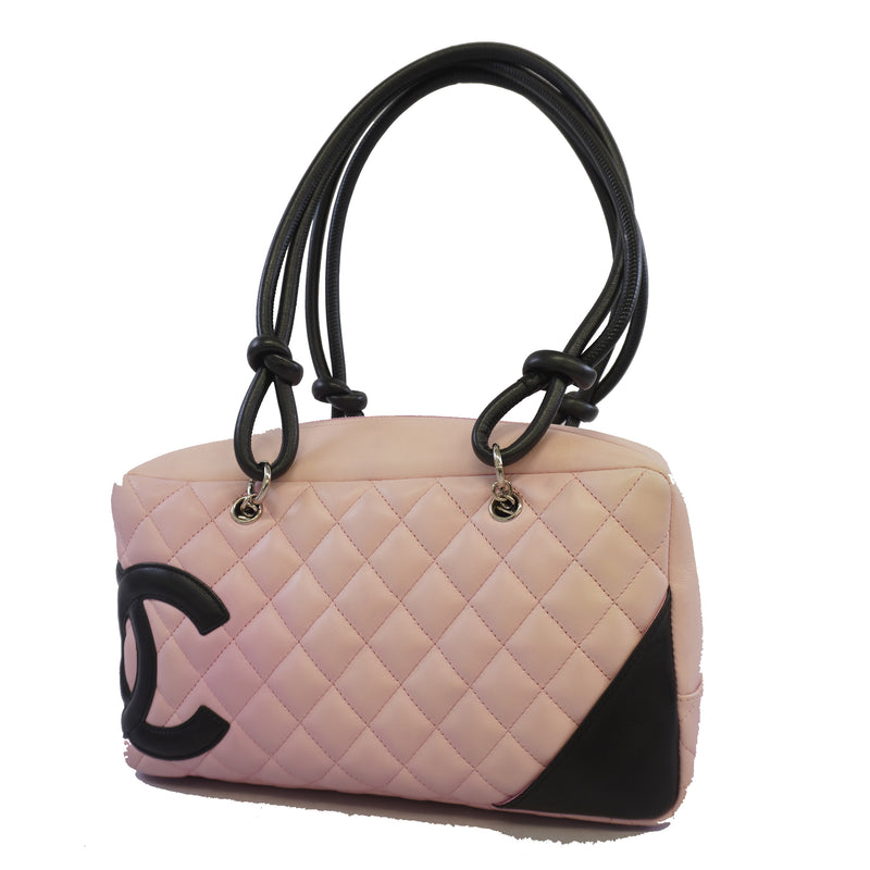 Auth Chanel Ligne Cambon Shoulder Bag Womens Leather HandbagShoulder Bag Pink