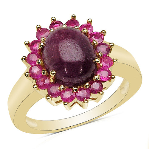 14K Yellow Gold Plated 5.07 Carat Genuine Ruby .925 Sterling Silver Ring