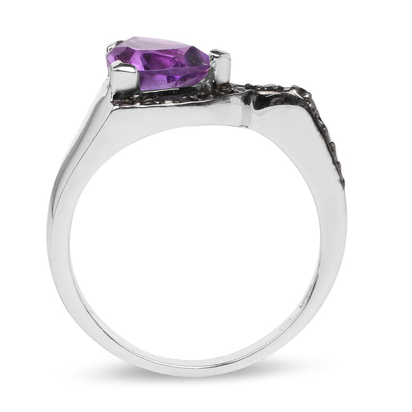 1.55 Carat Genuine Amethyst and Black Diamond .925 Sterling Silver Ring