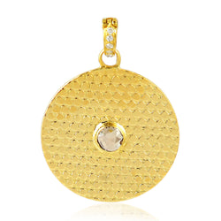 Indian Ethnic Look Pendant 14k Yellow Gold Rose Cut Diamond