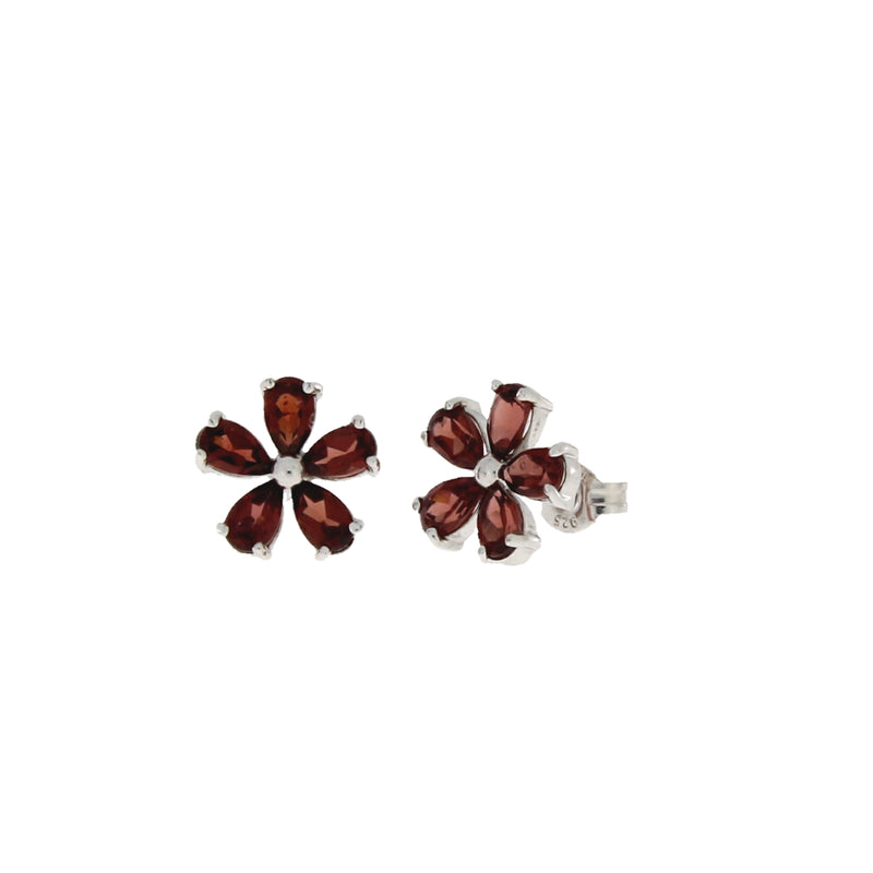 Genuine 2.50ct Garnet Flower Earrings Sterling Silver