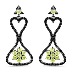 6.93 Carat Genuine Peridot and Black Spinel .925 Sterling Silver Earrings