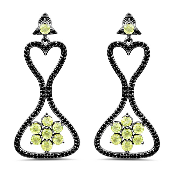 6.93 Carat Genuine Peridot and Black Spinel .925 Sterling Silver Earrings