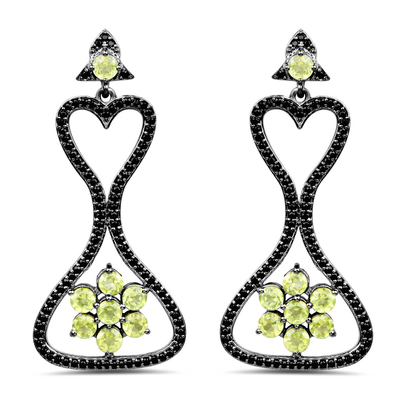 6.93 Carat Genuine Peridot and Black Spinel .925 Sterling Silver Earrings