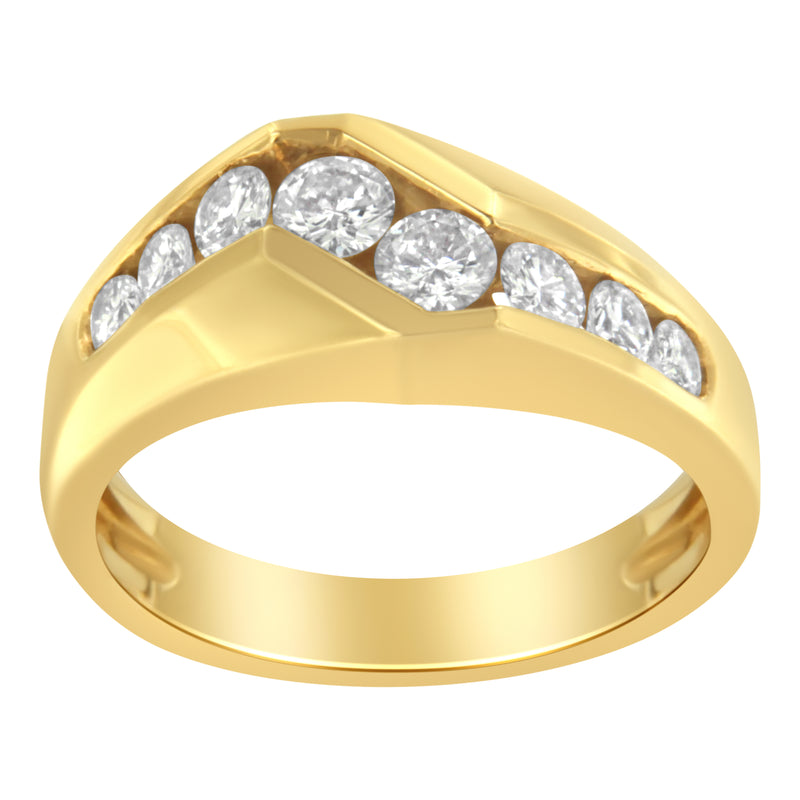 14KT Yellow Gold Men's Round Cut Diamond Ring (1 cttw, H-I Color, SI2-I1 Clarity)