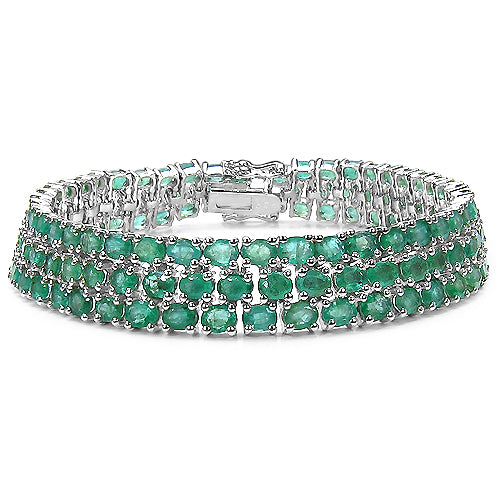 19.65 Carat Genuine Emerald .925 Sterling Silver Bracelet