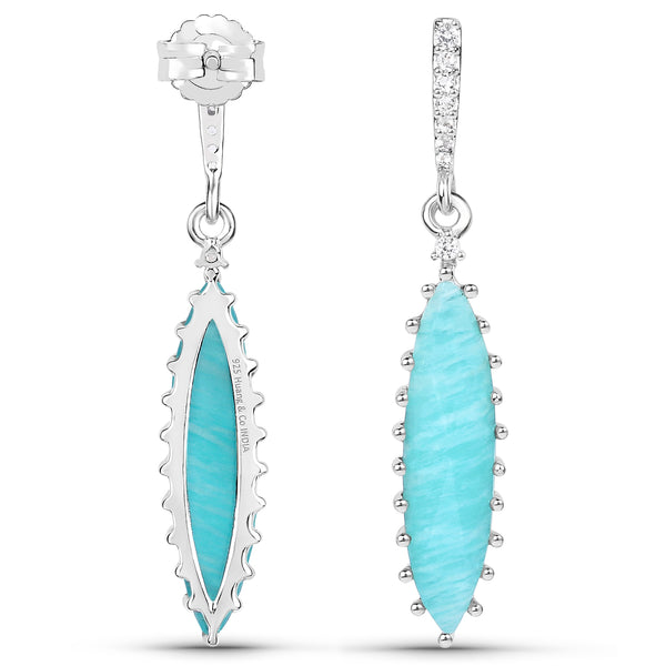 7.11 Carat Genuine Amazonite and White Topaz .925 Sterling Silver Earrings