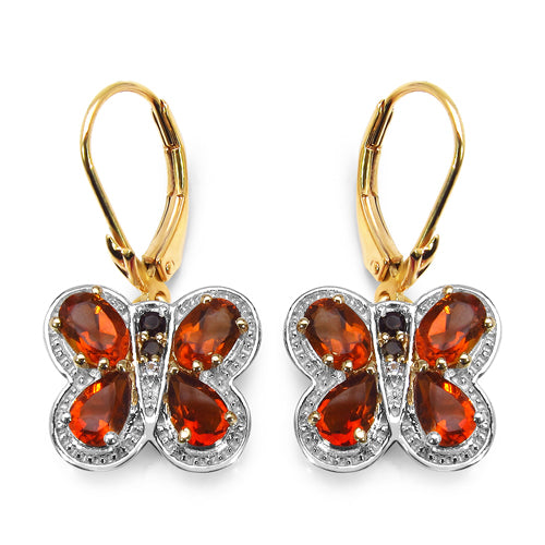 14K Yellow Gold Plated 3.48 Carat Genuine Citrine, Smoky Topaz & White Topaz .925 Sterling Silver Earrings